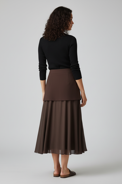 Jupe Midi Marron Superposée Fluide