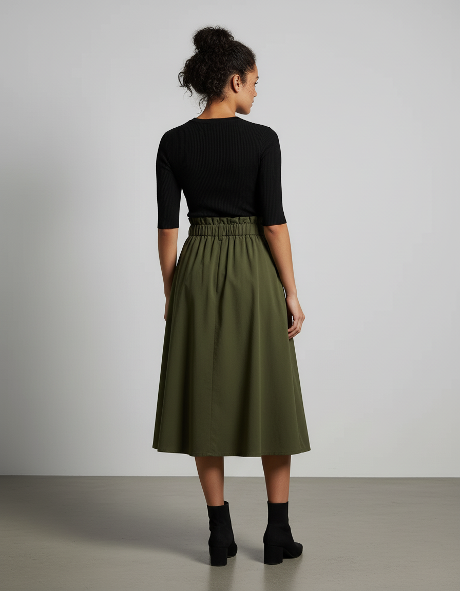 Jupe Midi Taille Haute Ceinturée