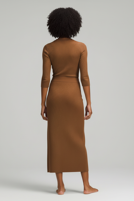 Jupe Midi Marron Côtelée Chic