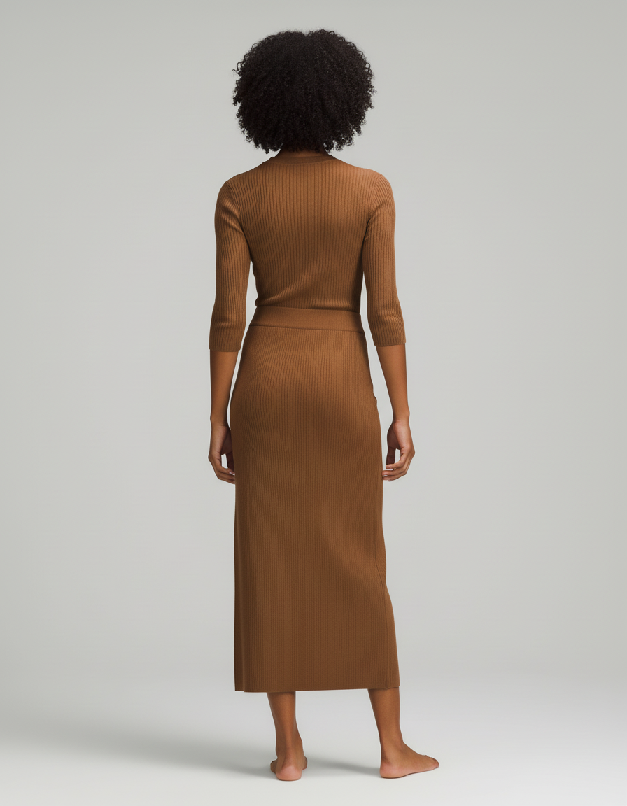 Jupe Midi Marron Côtelée Chic