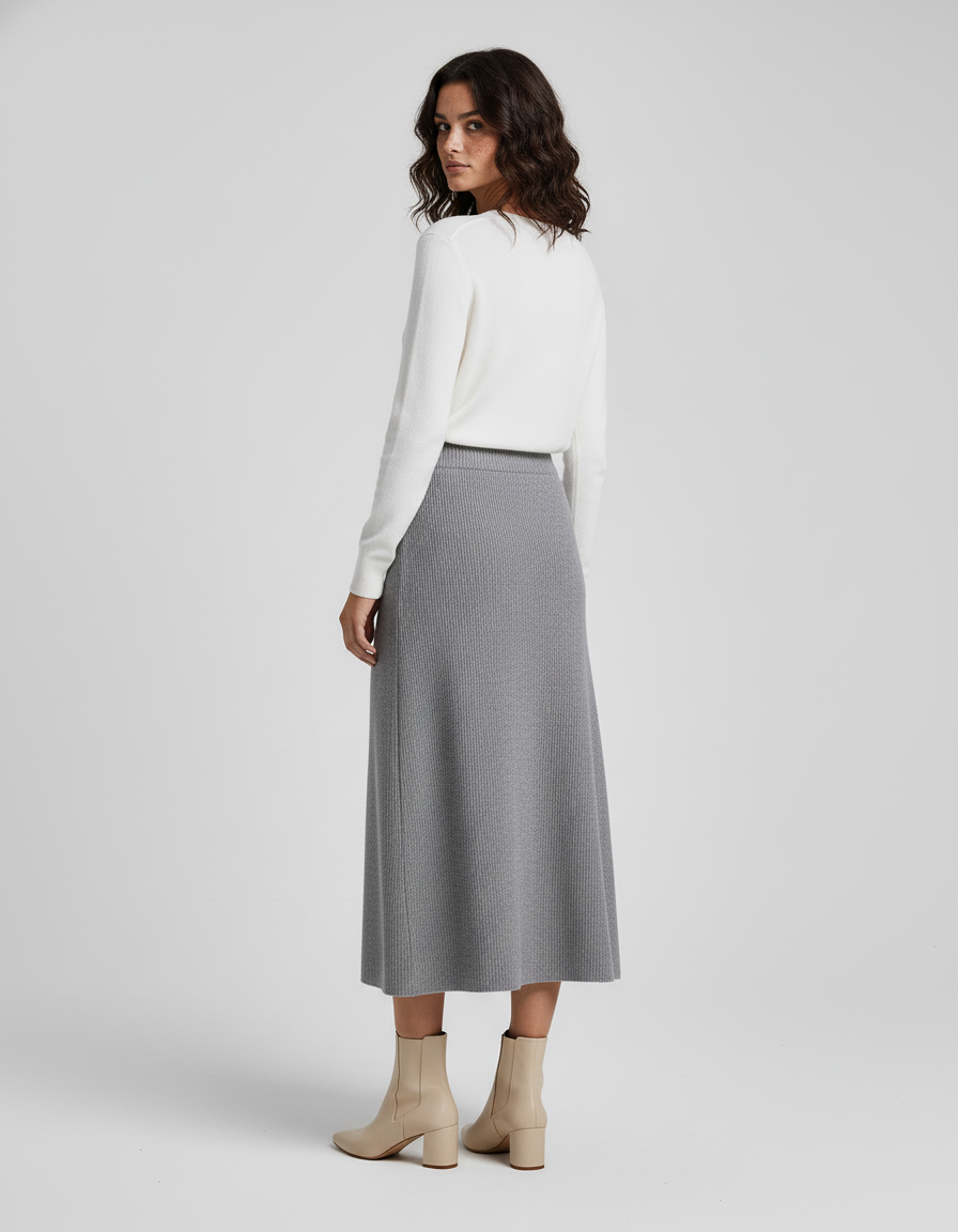 Jupe Midi Grise Côtelée Élégante