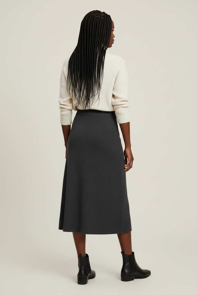 Jupe Midi Côtelée Anthracite Élégante