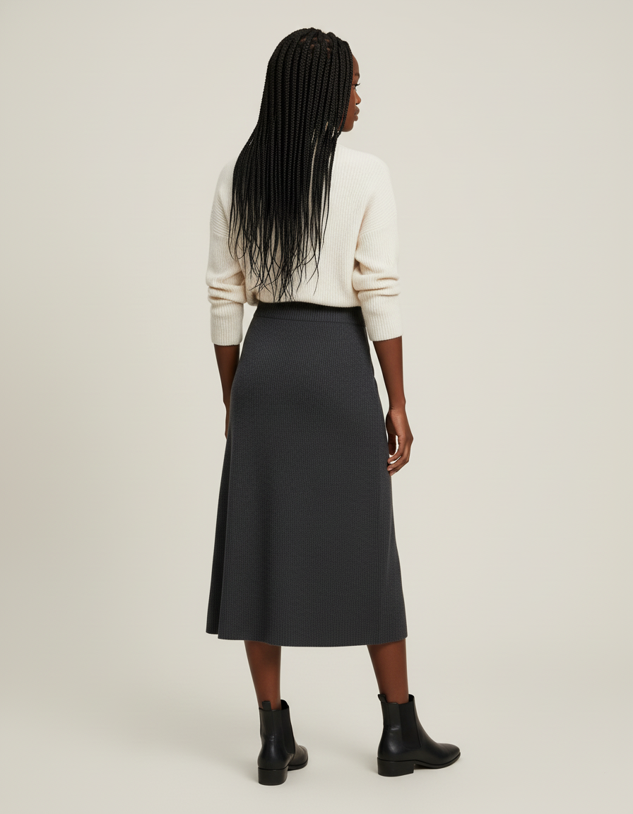 Jupe Midi Côtelée Anthracite Élégante