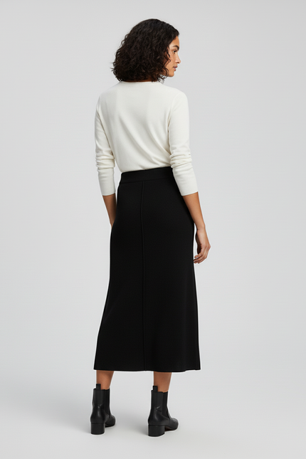 Jupe Midi Noire Côtelée Chic