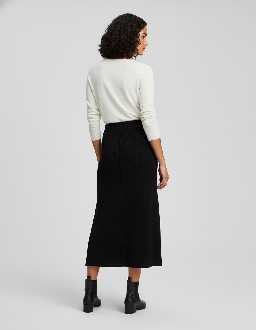 Jupe Midi Noire Côtelée Chic