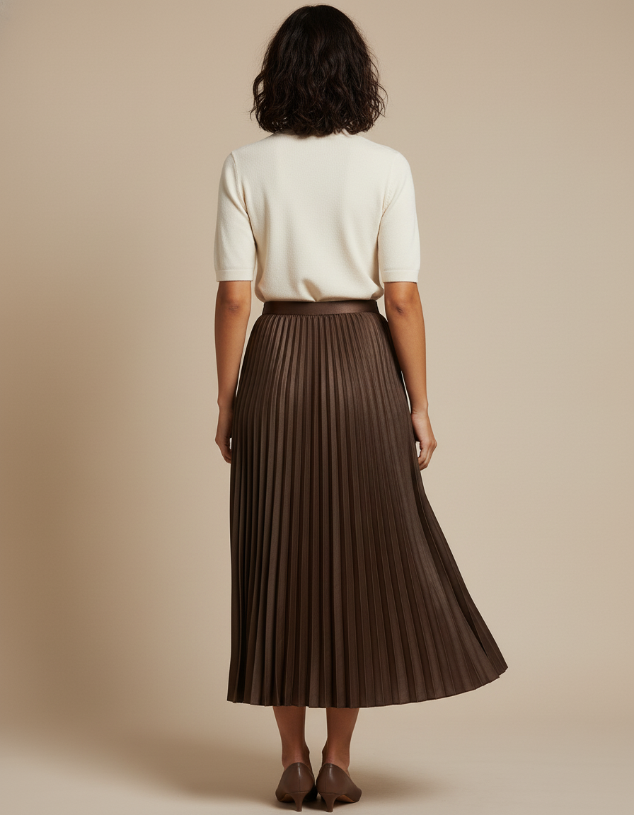 Jupe Plissée Midi Simili Cuir