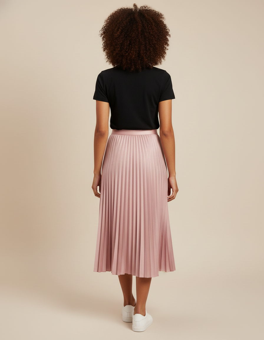 Jupe Midi Plissée Rose