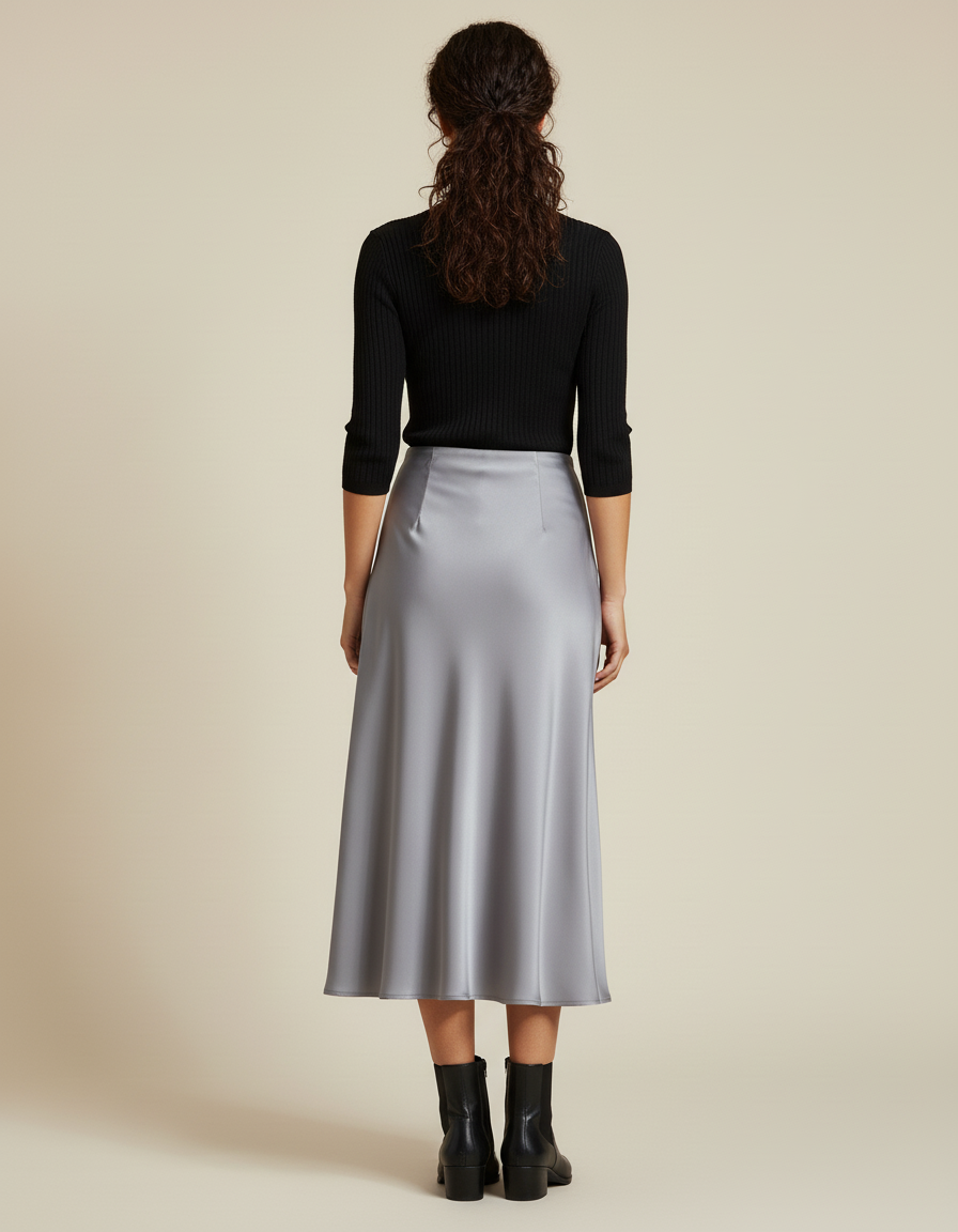 Jupe Midi Satinée Grise Élégante raffinée