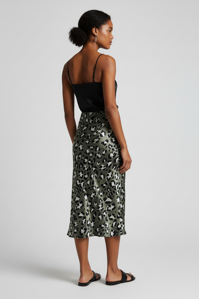 Jupe Midi Leopard Satin