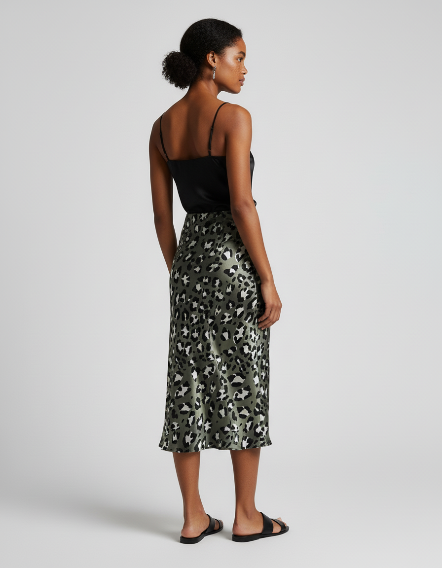 Jupe Midi Leopard Satin