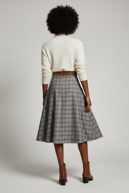 Jupe Midi Carreaux Plissée Chic