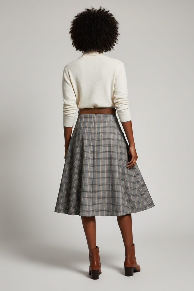 Jupe Midi Carreaux Plissée Chic