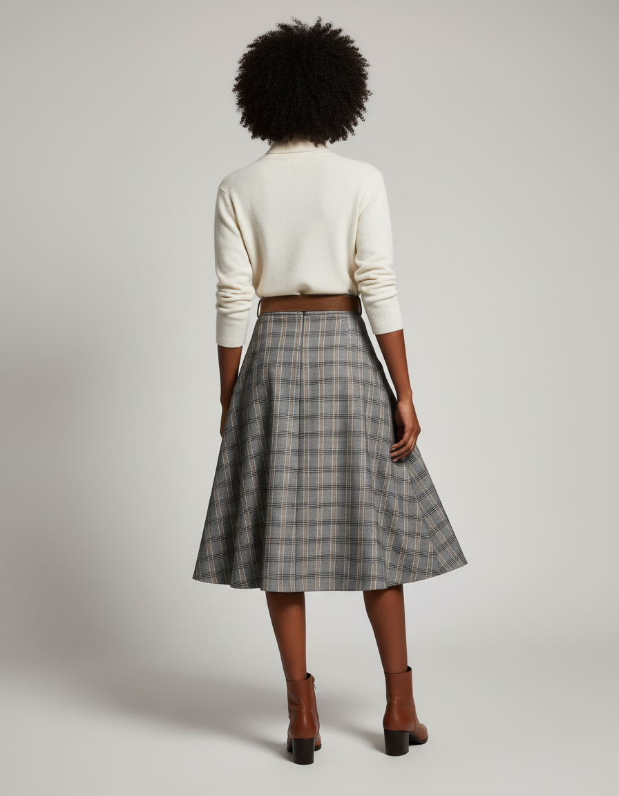 Jupe Midi Carreaux Plissée Chic