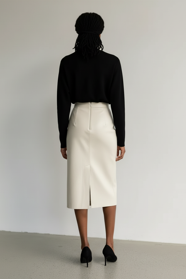 Jupe Midi Faux Cuir Fendue Chic