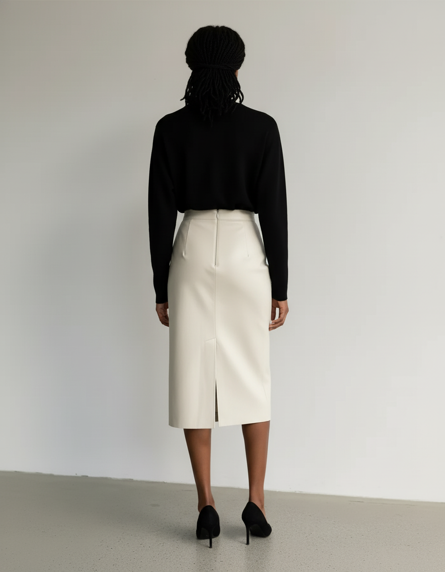 Jupe Midi Faux Cuir Fendue Chic