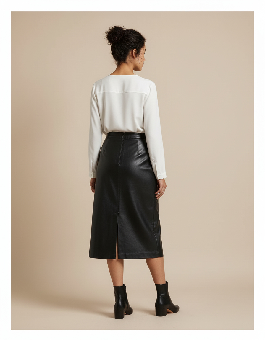 Jupe Midi Noire Similicuir Fendue Chic