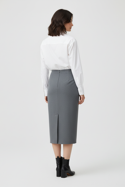 Jupe Midi Grise Droite Élégante