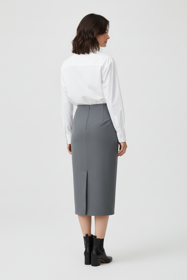 Jupe Midi Grise Droite Élégante