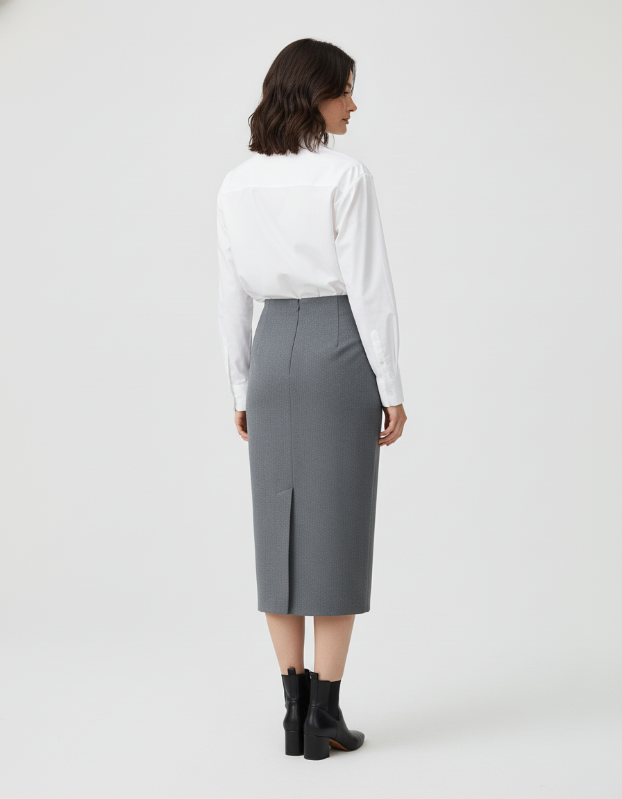 Jupe Midi Grise Droite Élégante