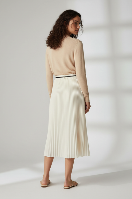 Jupe Midi Plissée Crème Fluide