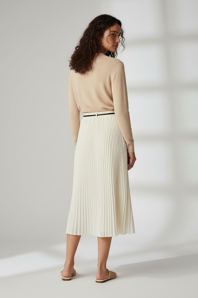 Jupe Midi Plissée Crème Fluide