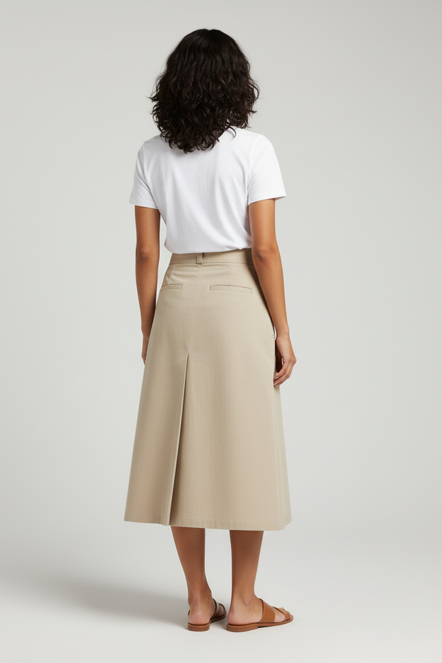 Jupe Midi Beige Plissée Chic