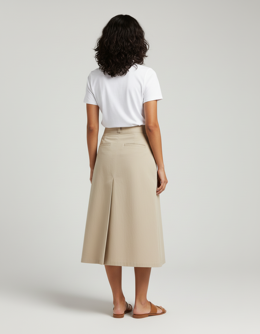 Jupe Midi Beige Plissée Chic