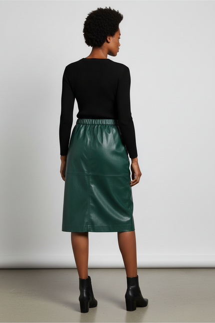 Jupe Midi Verte Cuir Élégante