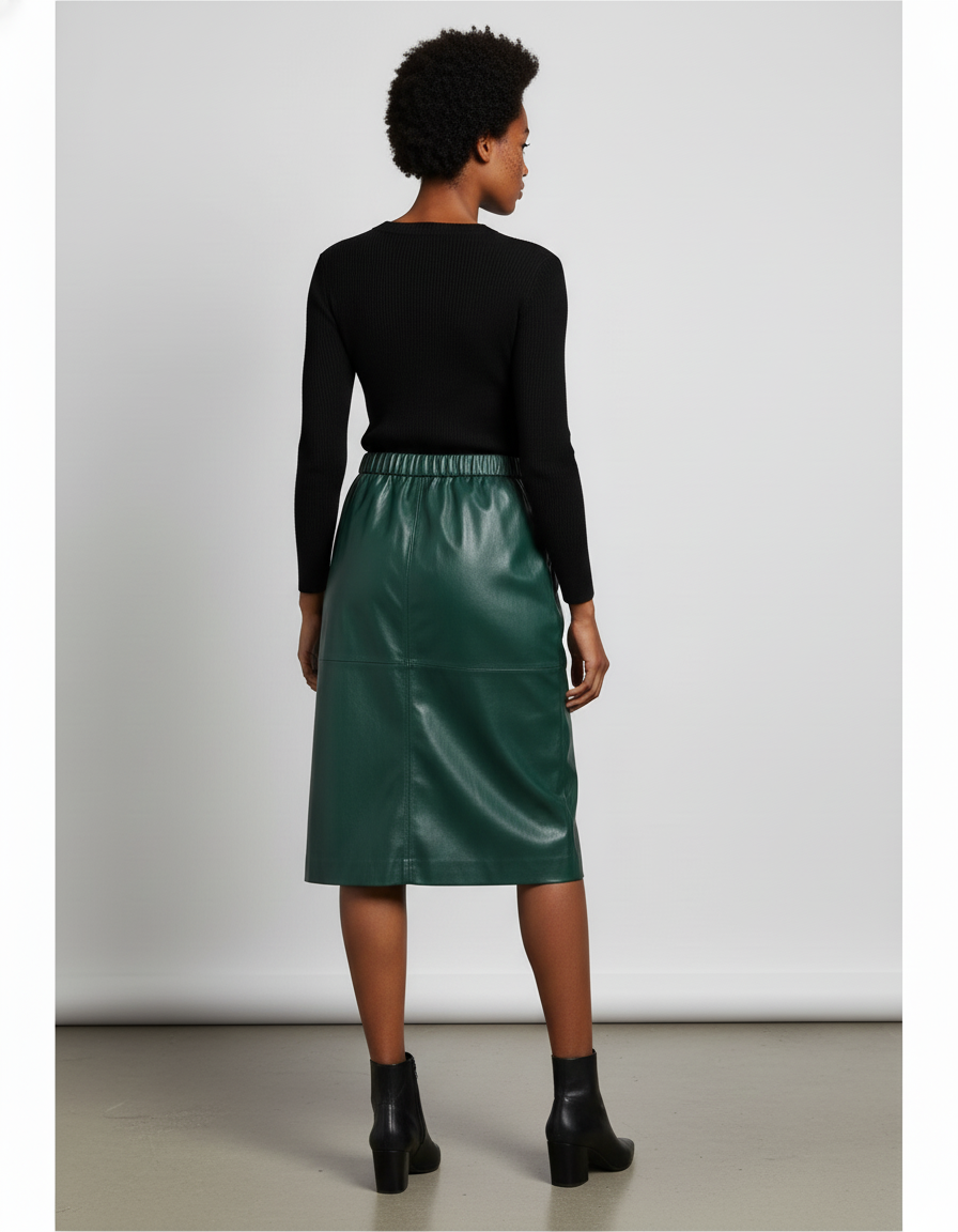 Jupe Midi Verte Cuir Élégante