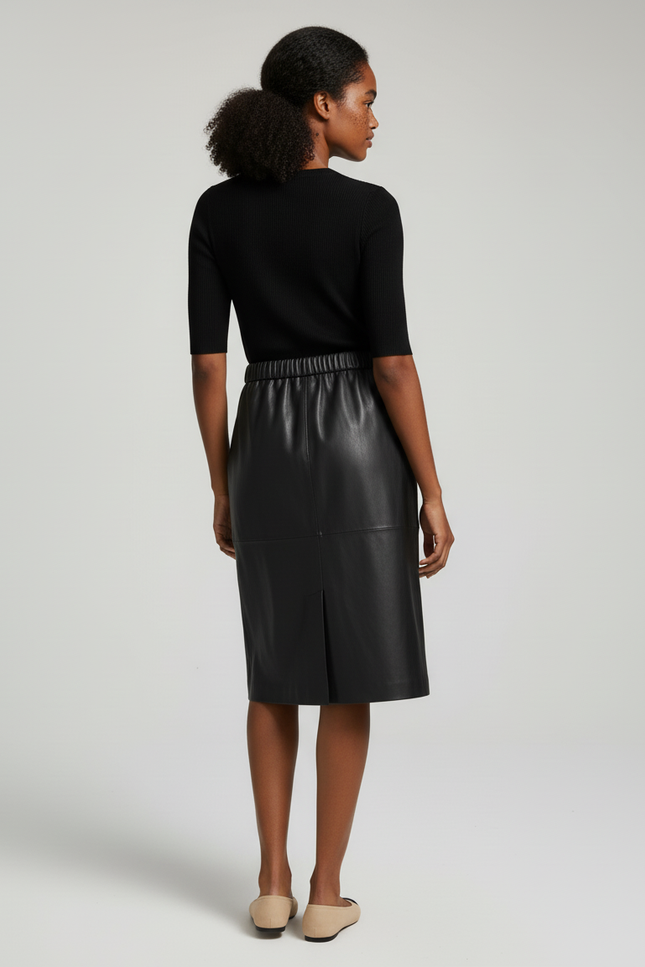 Jupe Midi Cuir Noir Élégante