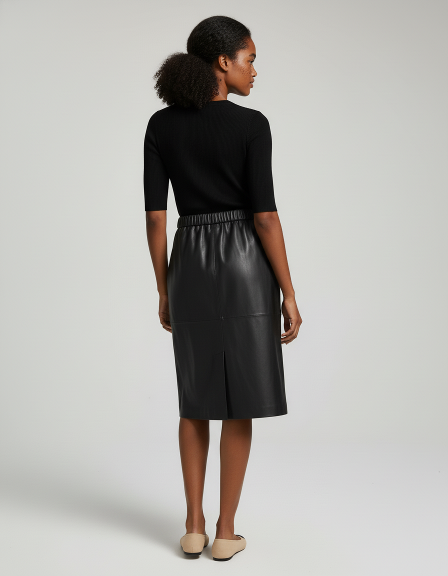 Jupe Midi Cuir Noir Élégante