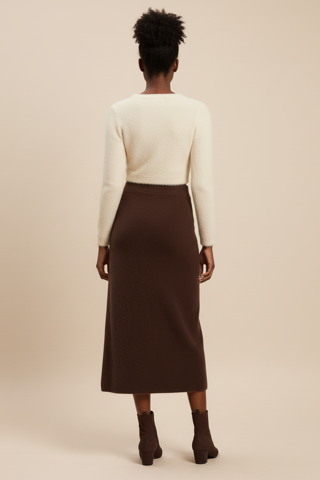 Jupe Midi Marron Tricotée Élégante
