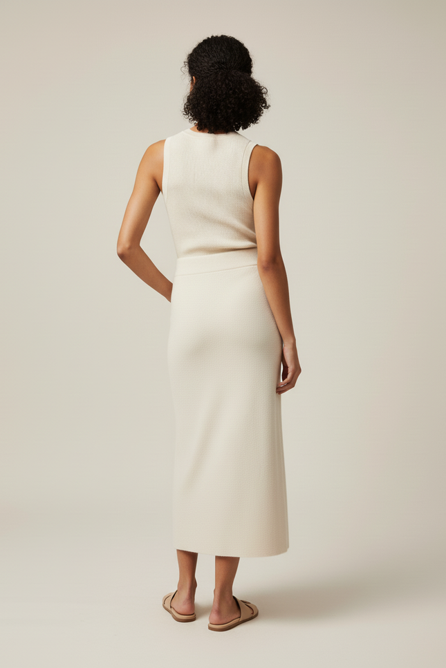 Jupe Midi Maille Crème Élégante