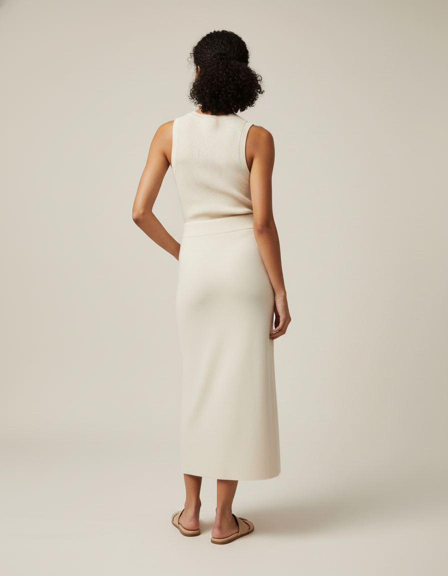 Jupe Midi Maille Crème Élégante