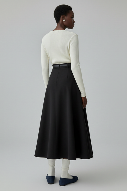 Jupe Midi Noire Trapèze Chic