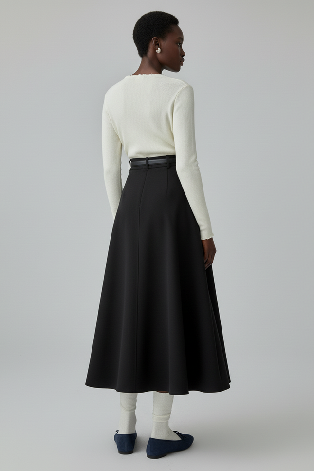 Jupe Midi Noire Trapèze Chic