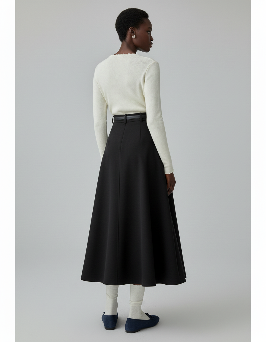 Jupe Midi Noire Trapèze Chic