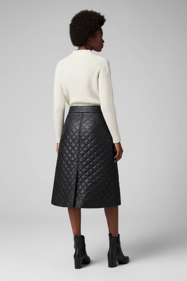 Jupe Midi Matelassée Noire Chaude