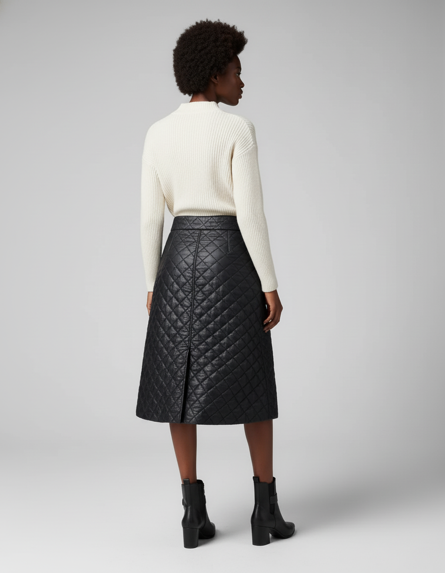 Jupe Midi Matelassée Noire Chaude