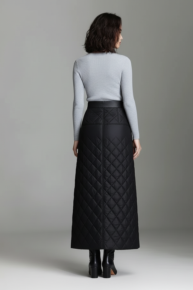 Jupe Midi Noire Matelassée Chic