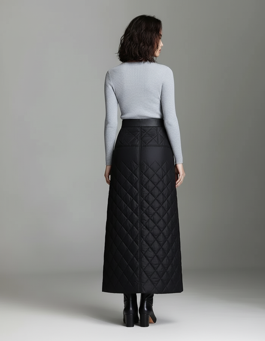 Jupe Midi Noire Matelassée Chic