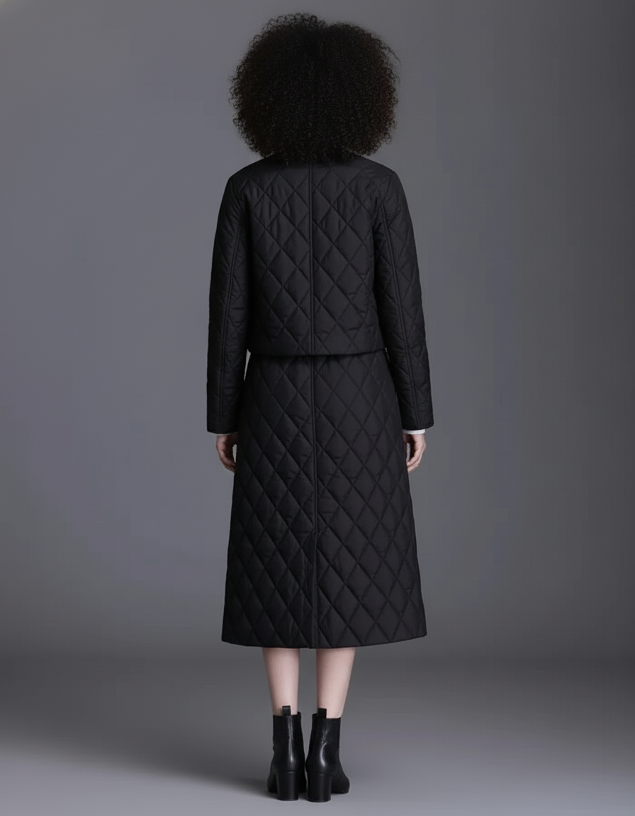 Jupe Midi Noire Matelassée Chic cosy