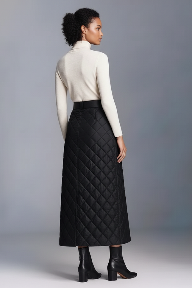 Jupe Midi Noire Matelassée Chic urbaine