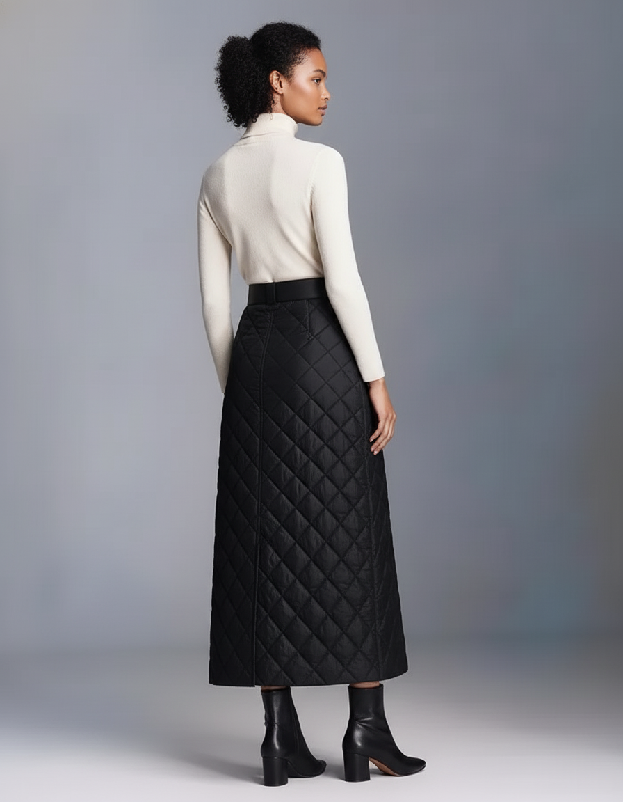 Jupe Midi Noire Matelassée Chic urbaine