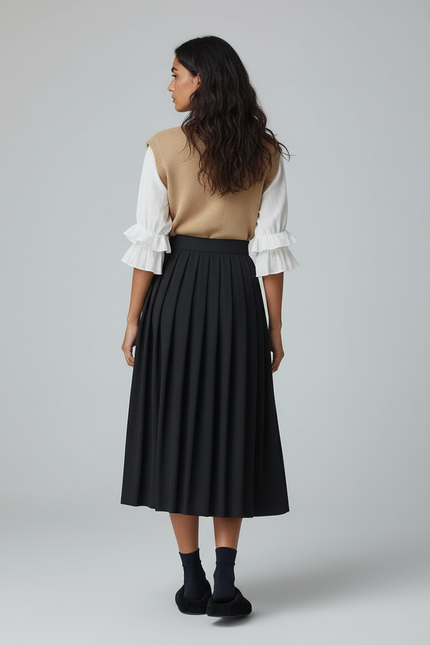 Jupe Midi Noire Plissée Élégante classique