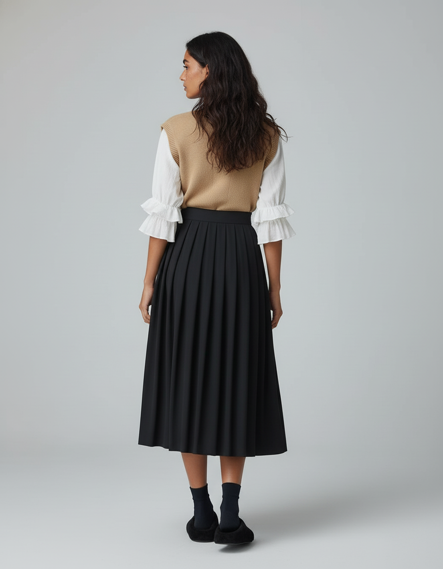 Jupe Midi Noire Plissée Élégante classique