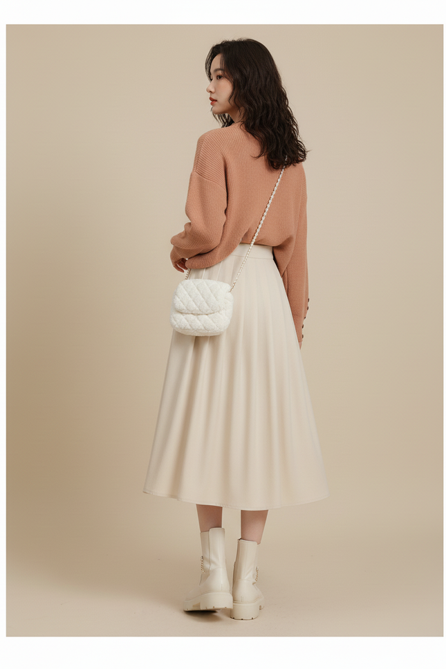 Jupe Midi Crème Plissée Élégante