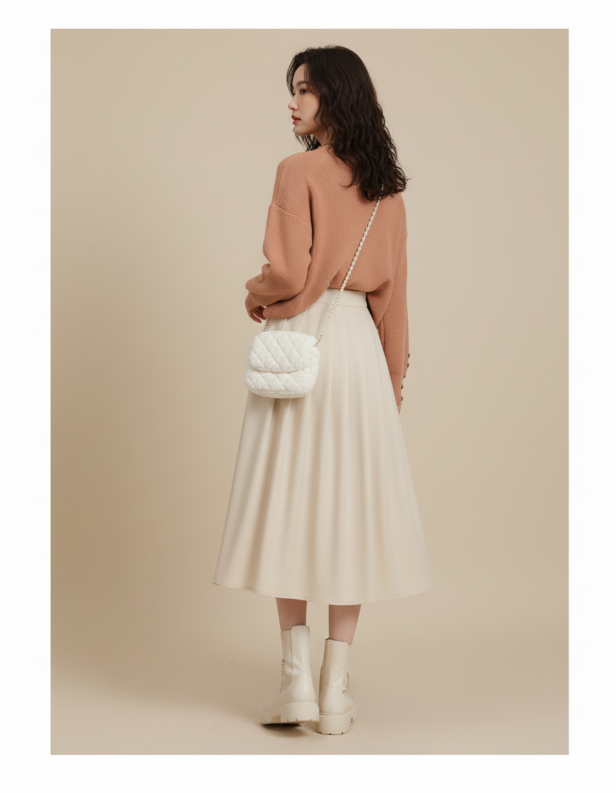 Jupe Midi Crème Plissée Élégante