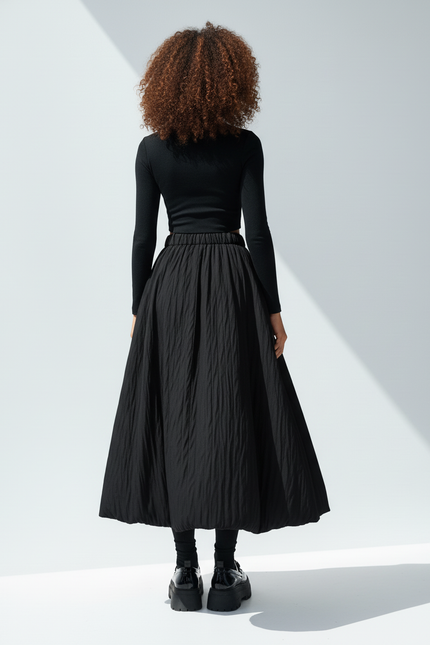 Jupe Midi Noire Texturée Chic