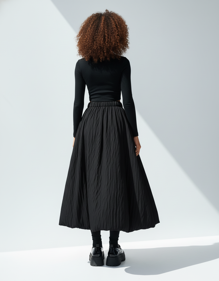 Jupe Midi Noire Texturée Chic